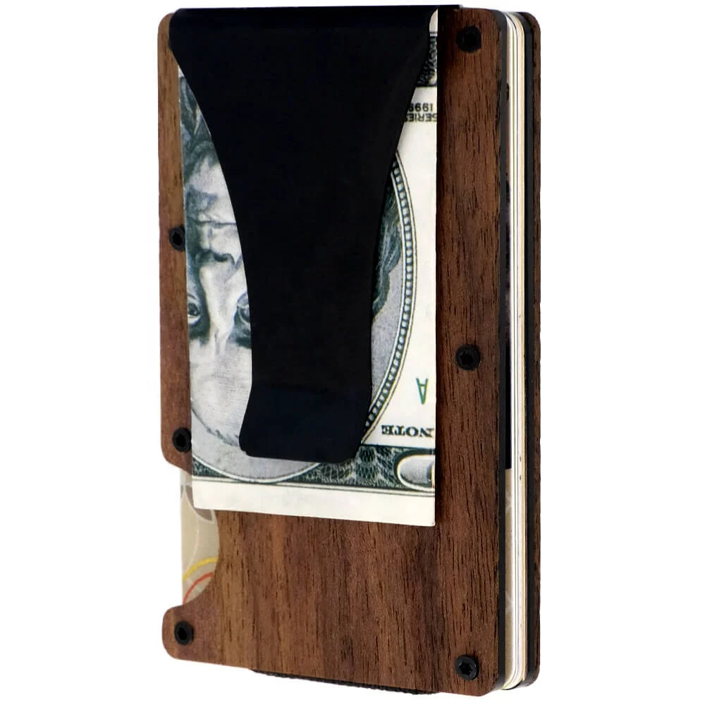 

2020 New Arrival RFID Protection Money Clip Wallet Wooden Card Holder Minimalist Wallet RFID Blocking Credit Card Holder for Men