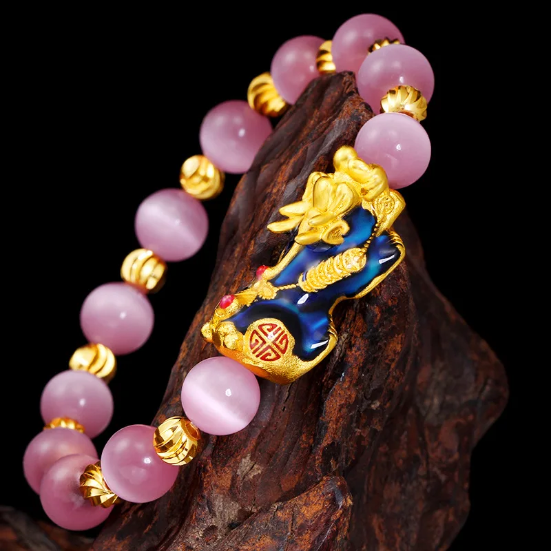 

Vietnam Alluvial Gold Lucky Pink Crystal Beads Thermochromic Color Change China Enamel Pixiu Charms Bracelets