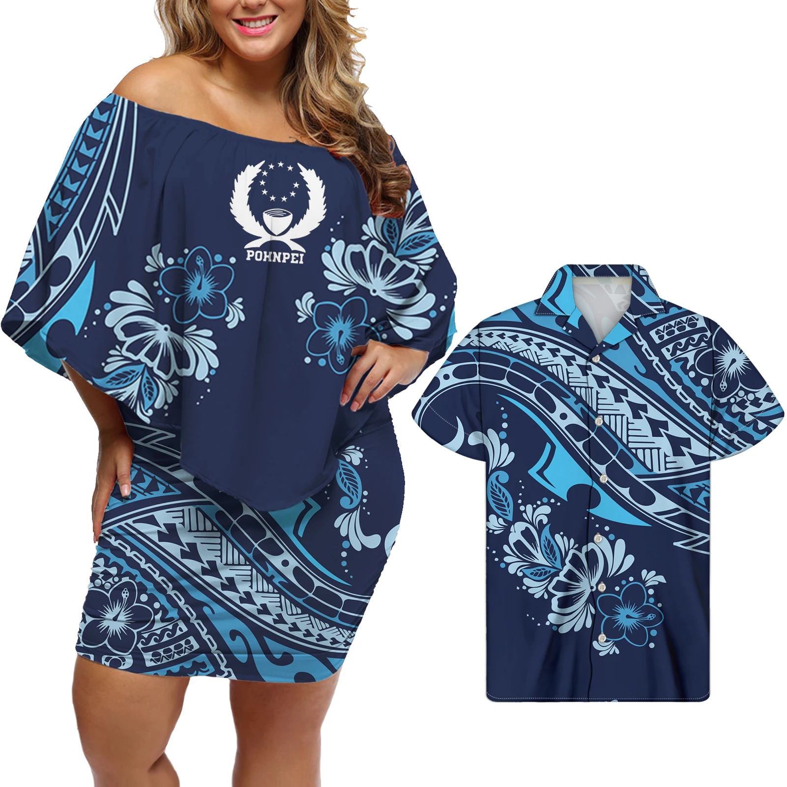 

Best Sales Pohnpei Tribal Two Pieces Elegant Plus Size Dresses Casual 2021 Off Shouder Dresses New Arrivals MOQ 1, Customized color