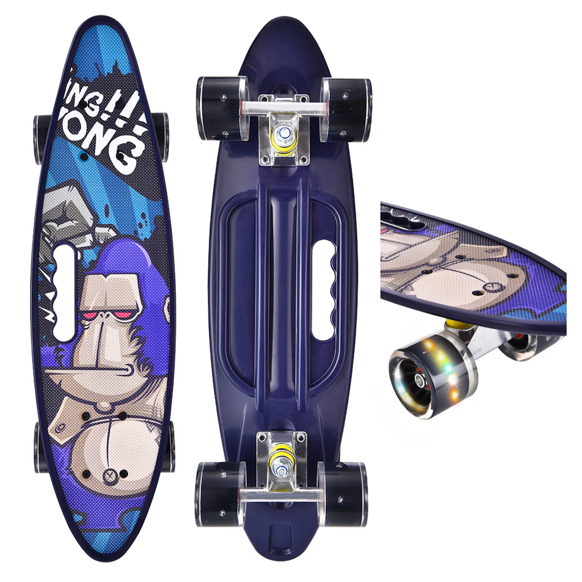 

Hot 22 inch complete blank deck plastic fish board cruiser skateboard with big LED wheel