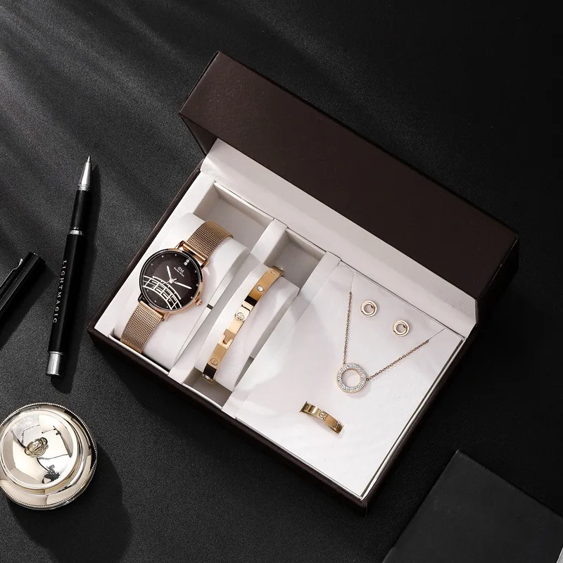 

Hot selling fashion luxury jewelry creative bridge simple gift set custom logo bracelet designer watch women, As pic