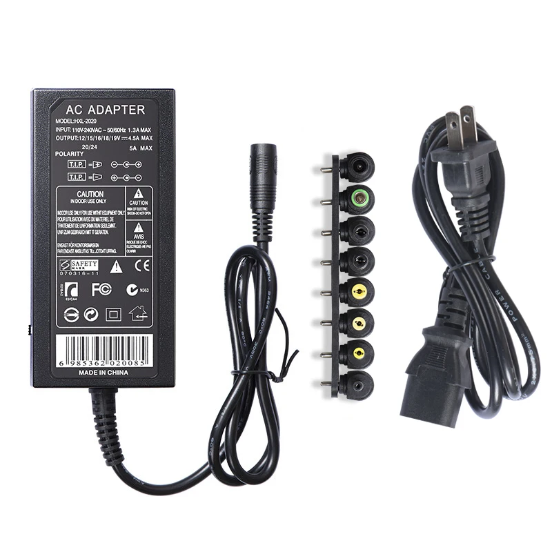 

High Quality 96W AC DC 12V 15V 16V 18V 19V 20V 24V Universal Laptop Power Adapter Charger, Black