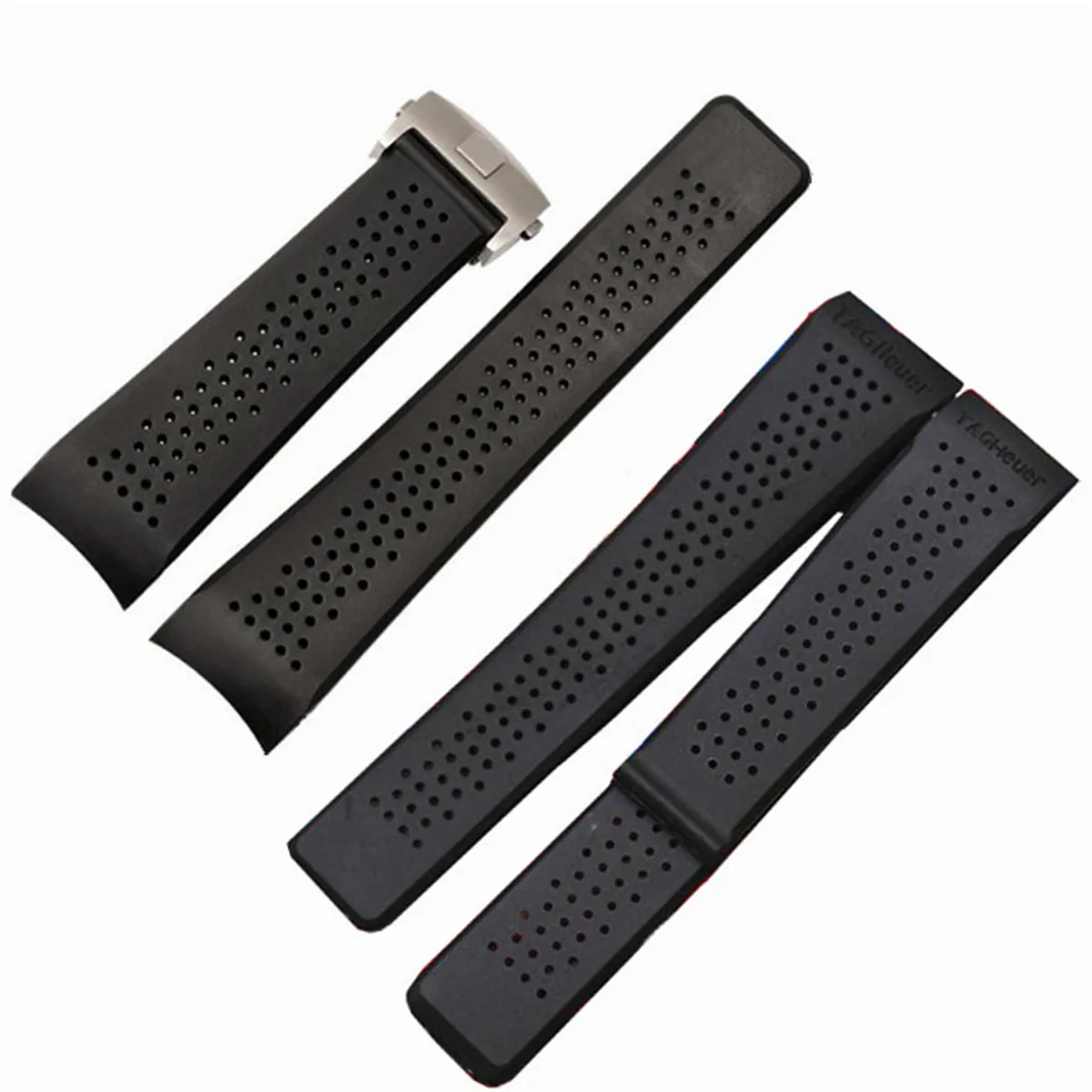 22mm Rubber Black Watch Band Strap For TagHeuer Carrera Watch Replace Parts