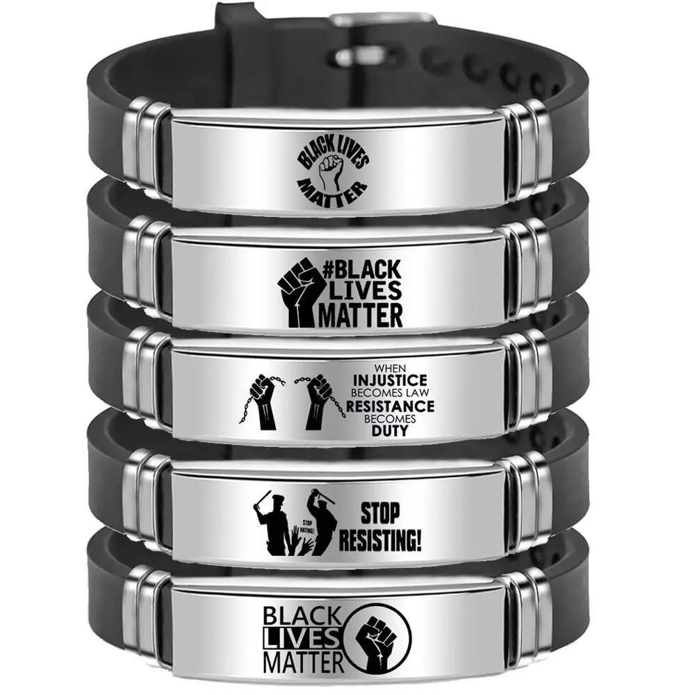 

adjustable wristband silicone bracelets personalized custom engraving BLACK LIVES MATTER bracelets for men