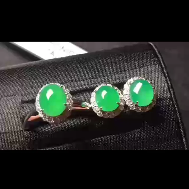 

wholesale high quality luxury precious jade jewelry gift 18k gold natural green jadeite stud earring ring jewelry set