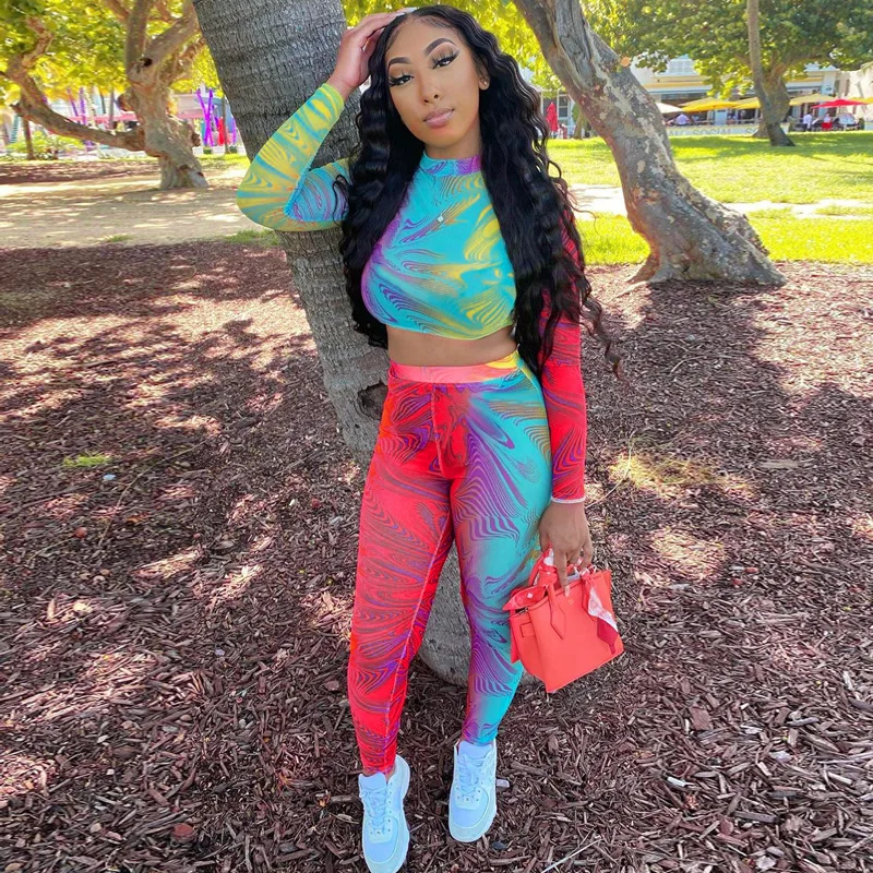 

Dropshipping boutique guangzhou print long sleeve joggers set fall clothes for women