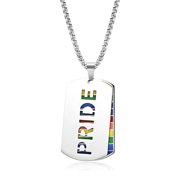 

Pride LGBT jewelry necklaces Stainless Steel silver rainbow gay pride dog tag pendant necklace for Woman Lesbian Long Chain