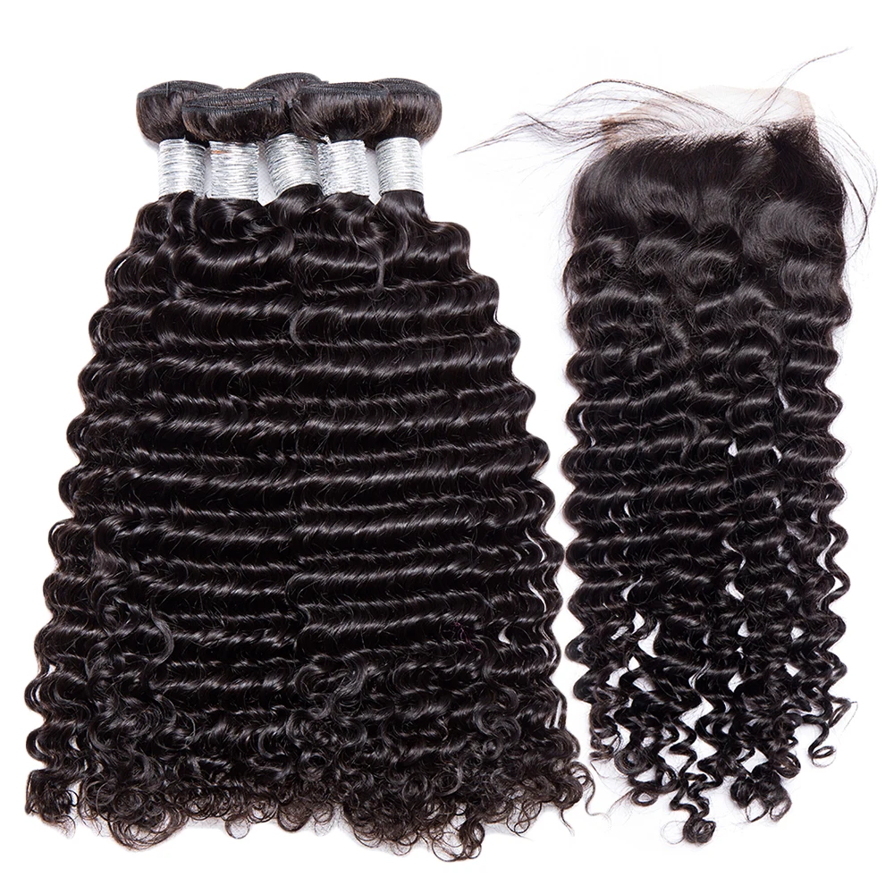 

Wholesale 100% Remy Human Hair Bundles Deep Wave Bundles With Closure Virgin Cuticle Aligned Hair Human Hair Extensions
