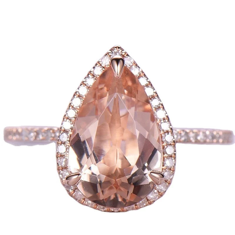 

CAOSHI Morganite WATERDROP PINK LOVER 18k Rose Gold Plated Pear Cut CZ Jewelry Design Women Wedding Engagement Ring