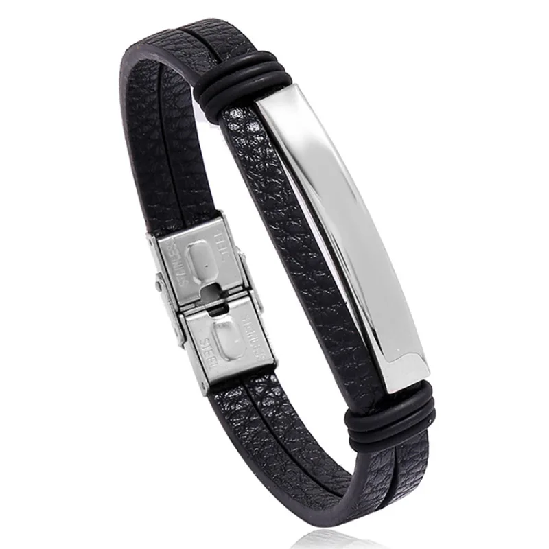 

2021 stainless steel magnetic buckle men's Leather Bracelet multilayer leather rope woven Bracelet hand accessories wholesale, Black