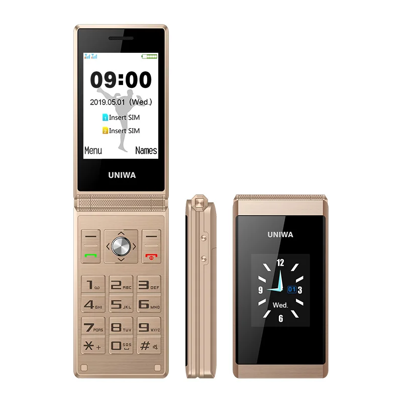 

Uniwa X28 2.8/1.77 Dual Screen Cellphone Sos Function Big Button Gsm Flip Mobile Phone Unlocked Low Price Folding Cellphone