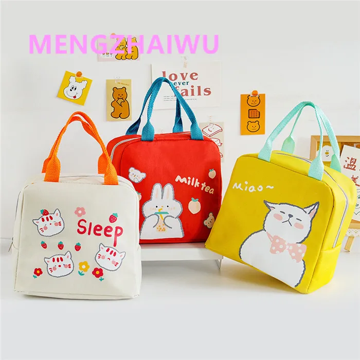 

India daily use household products Cartoon hand drawn canvas insulated lunch cooler bag for kids school thermal bags for food