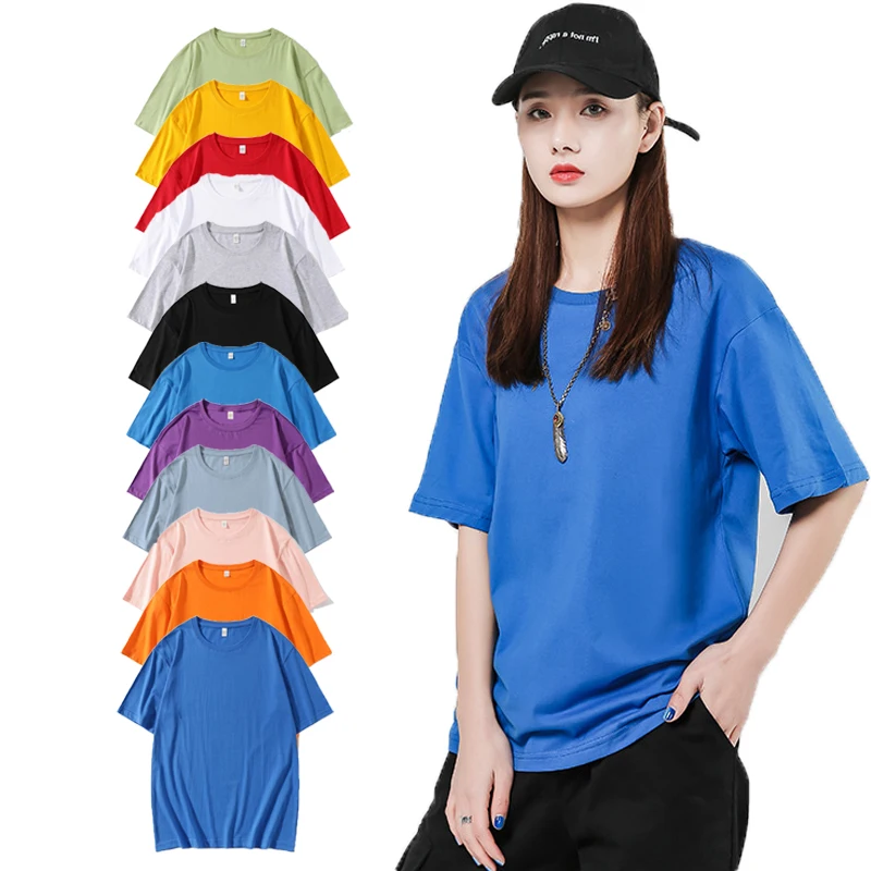 

summer wholesale print 100% cotton drop shoulder plain women t shirt, Customized colors