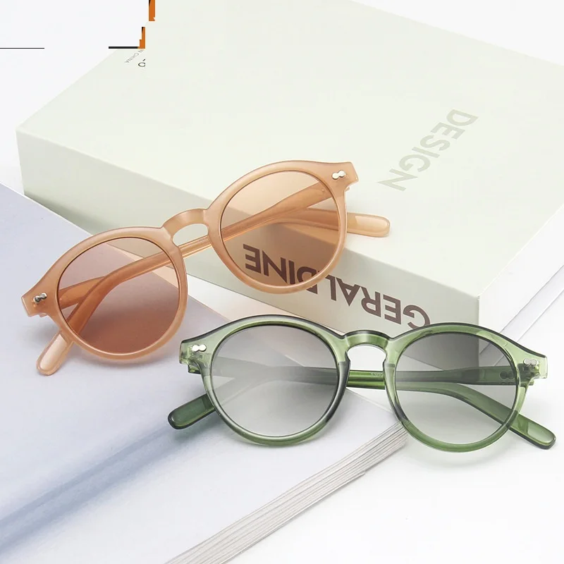 

lmamba 2021 Retro Rice Nail Round Sunglasses Jelly Color Ocean Piece Sun Glasses Unisex Cheap Promotional Sunglasses Custom Logo