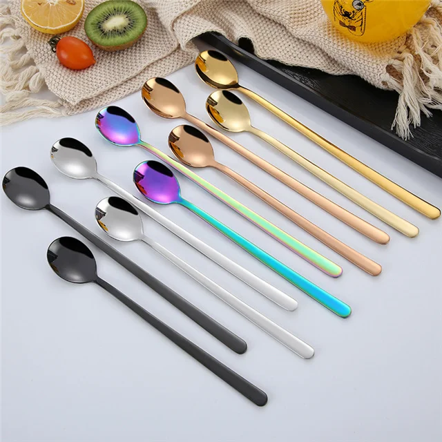 

304 Stainless Steel Ice Spoon 23cm Long Handle Creative Dessert Honey Spoon Lengthened Mixing Spoon Kitchen Accessories, As show