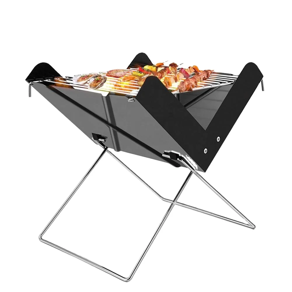 

Korean Style X shaped Mini Outdoor Barbecue Grill Portable and Folding Charcoal Bbq Grill for Camping Outdoor Party, Black