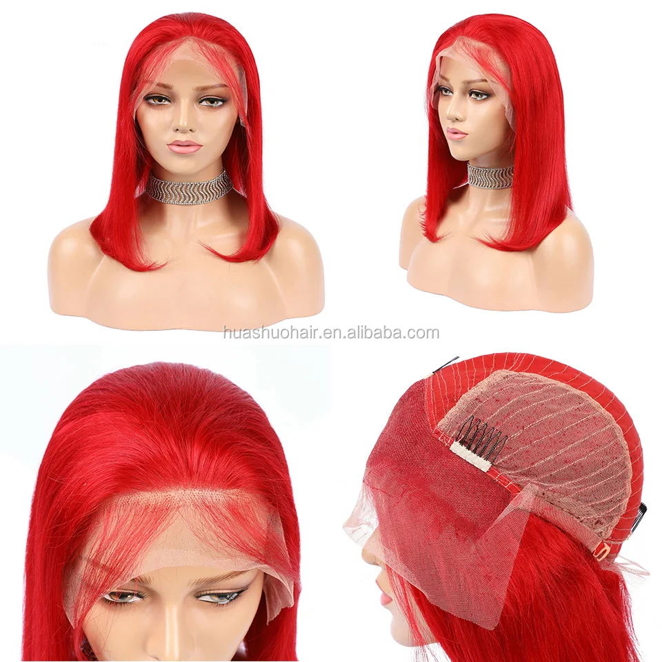 Brazilian Cosplay Fire Red Curly Human Hair Wigcolor Red Wine Body Wave Hair Lace Front Wigs