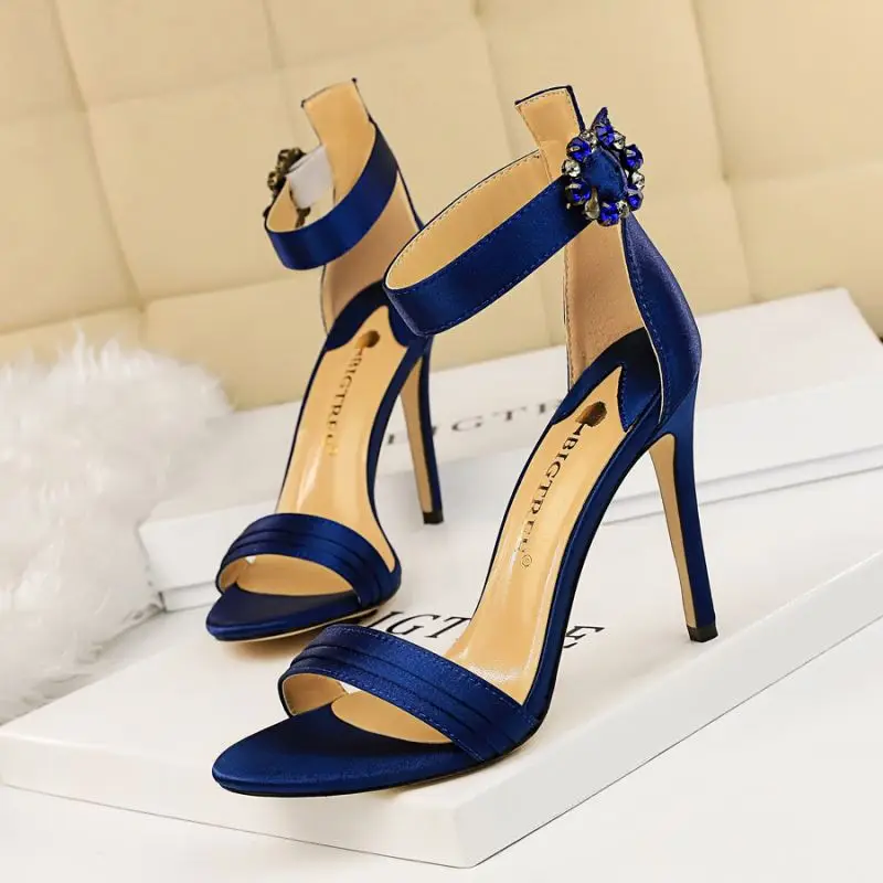 

New sexy satin water dyed belt rhinestone sandals women, Sliver,red,blue,green,black or customized