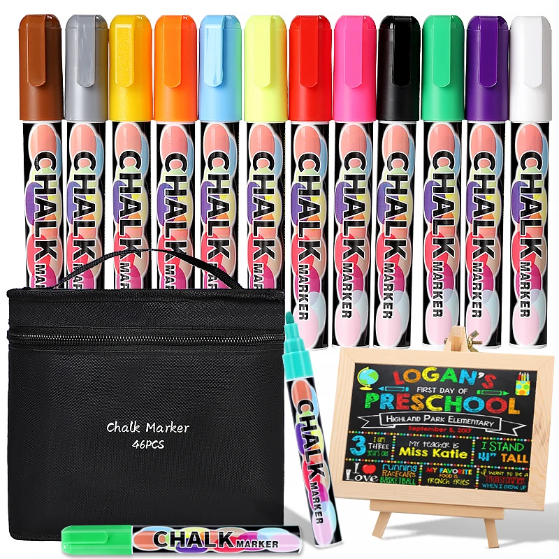 

8 12 Colors Premium 6MM Tip Reversible Chisel Bullet Point Tip Art Quality Erasable Liquid Chalk Marker Pen