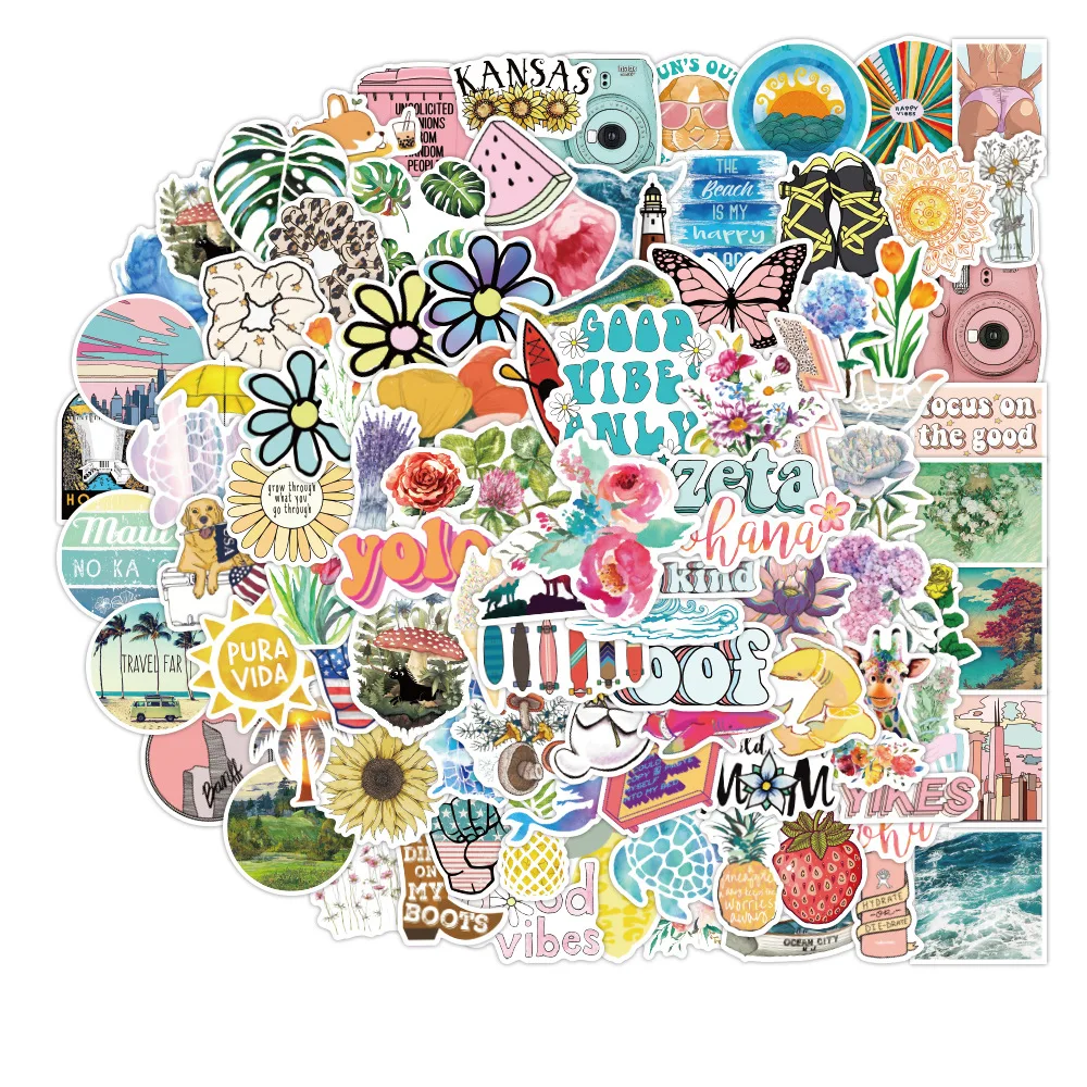 

100PCS waterproof Summer Beach stickers for trunk car mobile phone laptop water cup