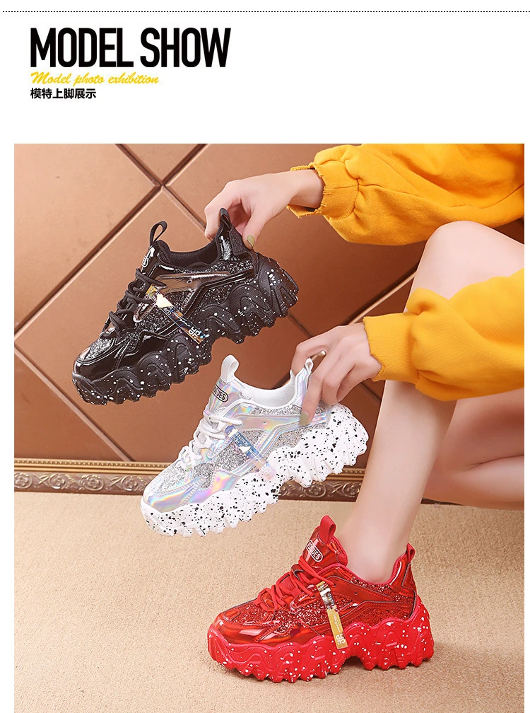 
xizi Spring 2020 dad shoes women big wave snowflake bottom increased sequins sneakers 