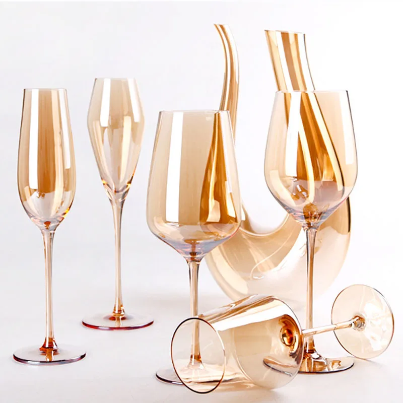 

Factory Price Luxury Ion Plating Amber Crystal Goblet Wine Champagne Glass, Customized color