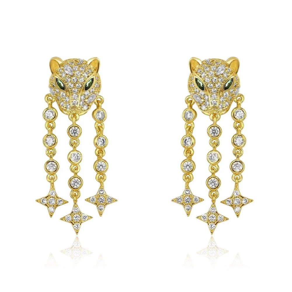 

18K Gold plated fashion women jewelry long tassel cz jaguar earring, Picture