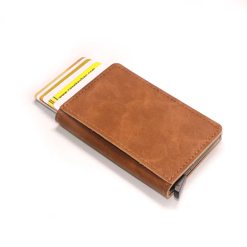 

2021 wholesale RFID anti theft pu pop up card holder RFID ultrathin multi function for women and men vintage card holder, Brown