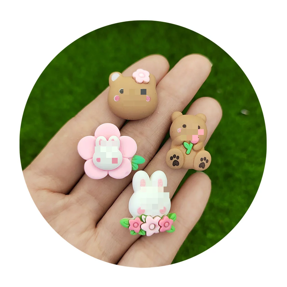 

Kawaii Cartoon Rabbit Bear Flower Series Resin Flatback Cabochons Accessories For Clothing Shoes Planar DIY Decoration