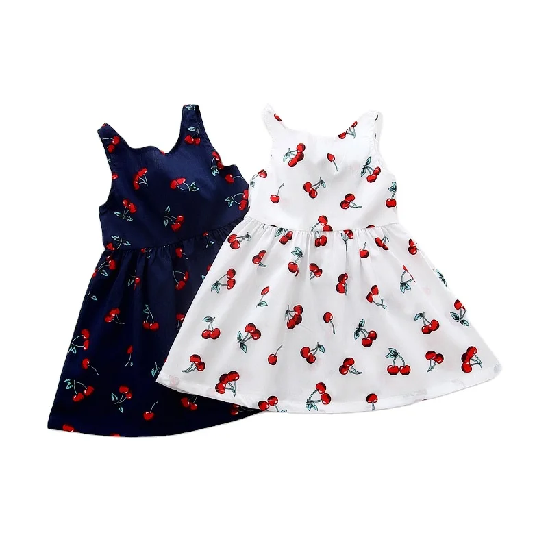 

Summer Girl Dress Children Cotton Sleeveless Dresses Cherry Print Kids Dress For Girls