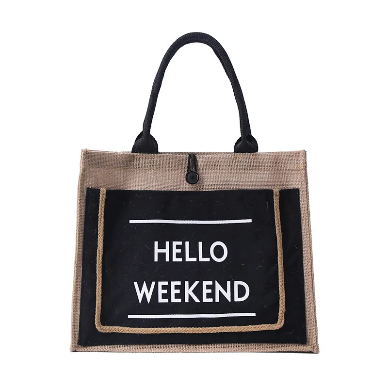 

Spot Manufacturers Wholesale LOGO Custom Promotional Fashion Jute Tote Bag For Women Shoulder Canvas Shopping Bag for Grocery, Green/white/black