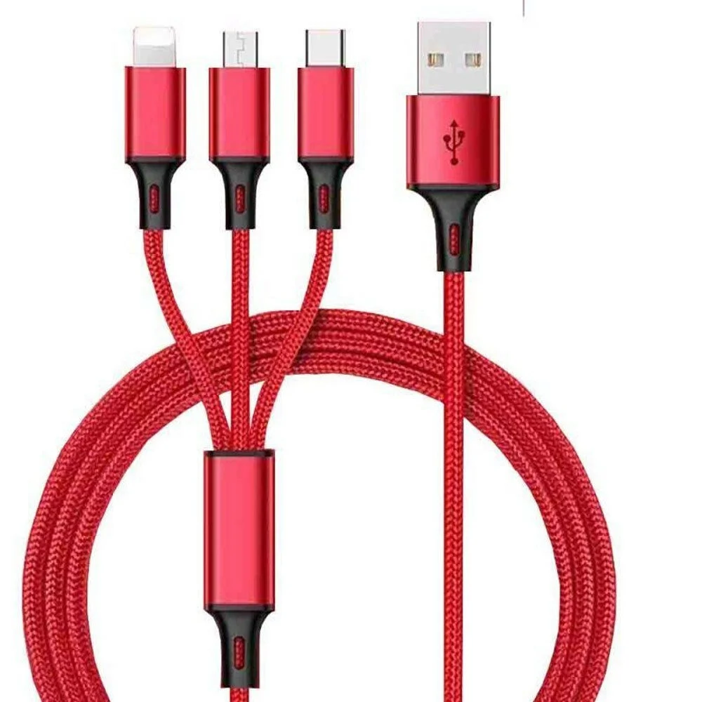 

3 In 1 2.4A Fast Charging Multi Function 3in1 Nylon Type C Micro USB Charger Cable for IOS android type c