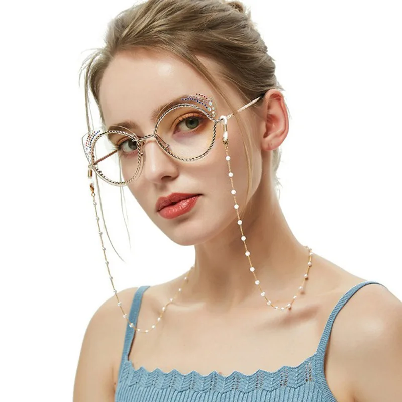 

New Trend Retro Eyeglass Holder Acrylic Frame Chain Eyewear Accessories Freshwater Pearls Sunglasses Strap Cord Glasses Chain