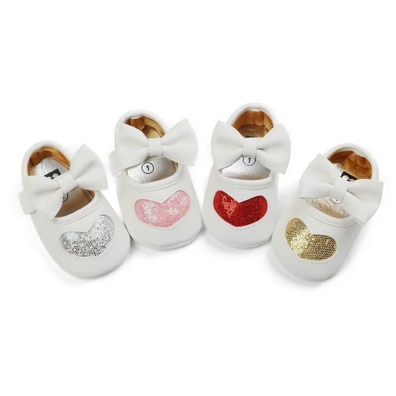 

2020 New Baby dress Shoes Newborn Boys Girls lovely Sequins Bow Soft Soled Non-slip PU Leather First Walkers Shoes B1, As photo