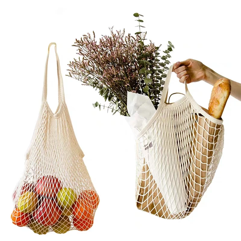 

Reusable Eco Friendly Cotton Cloth Fruit Vegetable Net String Shopping Grocery Tote Bag Organic Cotton Mesh Bag