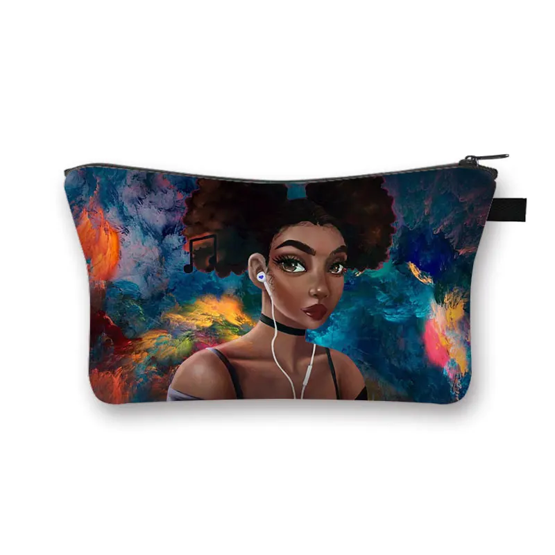 

Africa Girl Cosmetic Bag Leopard Print Afro Women Cosmetic Case Travel Out Fashion Storage Box Shopping Hand Makeup Purse, Customized