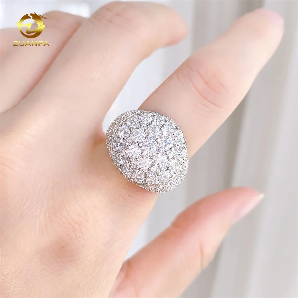 

ZUANFA Fashion Jewelry Flower Design hip hop ring 925 sterling silver VVS Moissanite men women diamond ring