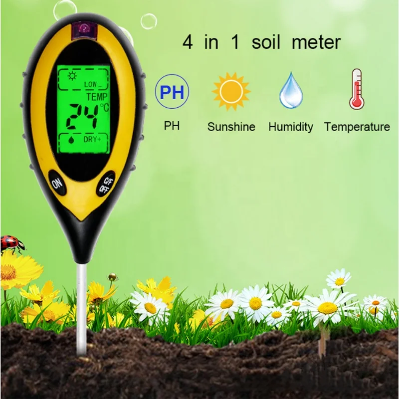 Высокоточный прибор для исследования почвы. Soil Detector 4 in 1 Multifunctional Plastic LCD Digital PH Soil Tester for Lawns.