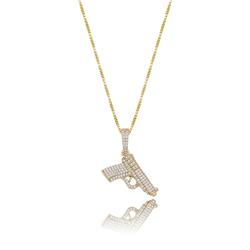 

Hip Hop Woman Pendant 925 Sterling Silver Glittering Pistol Pendant Iced Out Zircon Necklace Fashion Charm, Silver,gold,rose gold