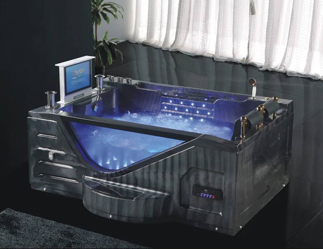 Double Jet Whirlpool Bathtub With Tv,Black Whirlpool Acrylic Bathtub