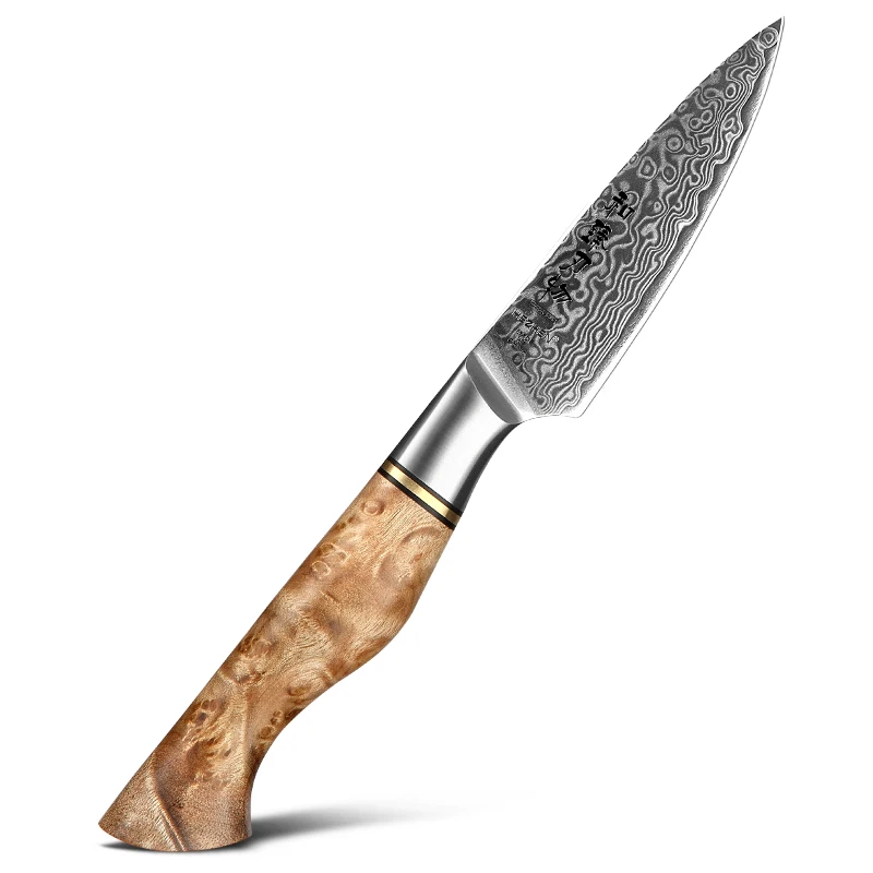 

Wholesale Japanese Kitchen Knives Damascus steel paring knife with Figured Sycamore wood handle