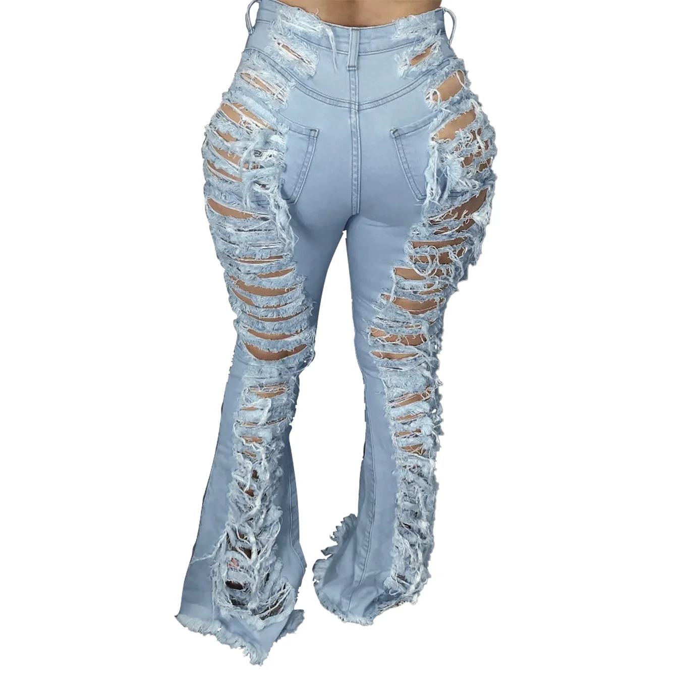 

New Summer 2021 Black Blue High Waist Plus-Size Washed Ripped Skinny Flare Bell Bottom Leggings Jeans Women Ripped Jeans Women, Blue/black