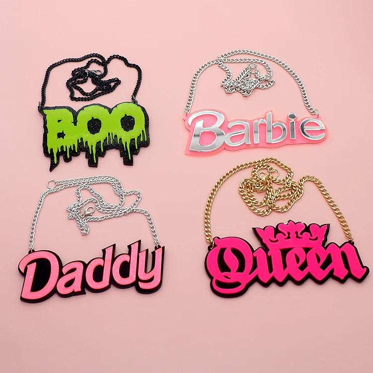 

custom big name plated colorful acetate plate acrylic necklace chain, Picture