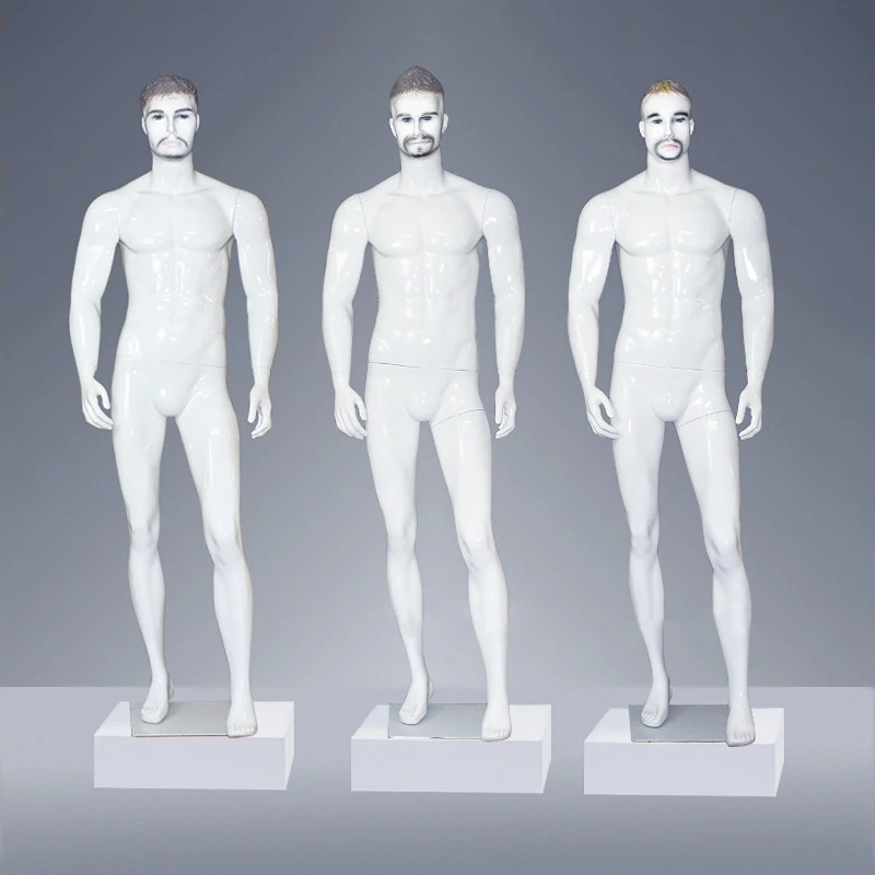 

Glossy White Fiberglass Full Body Mannequin Realistic Muscle Big Size Male Mannequin With Beard For Clothing Display