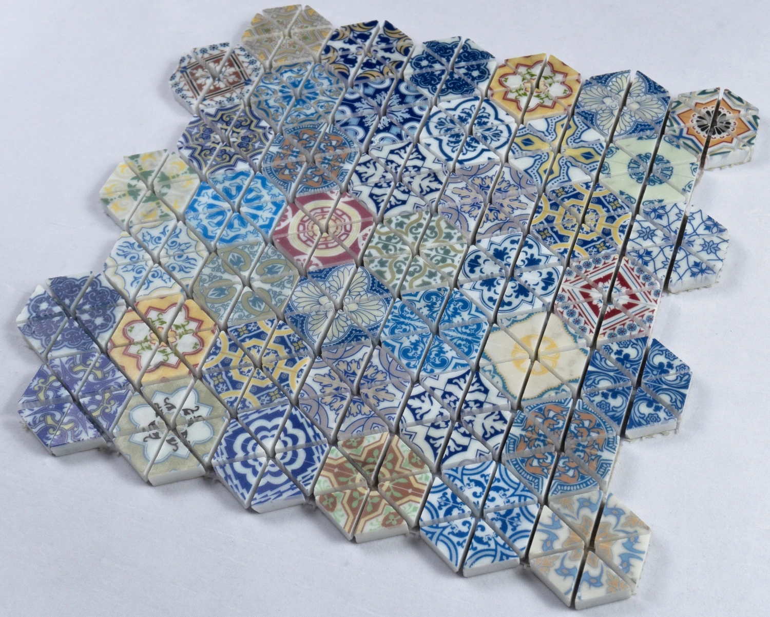 Mixed Blue Color Hexagonal Marble Mosaics Stone Mosaic Inkjet Printing  Artificial Stone Mosaic