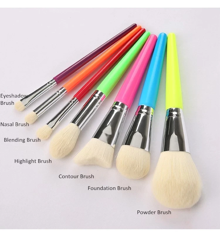 

Wholesale 7 pcs rainbow candy colorful rainbow bionic hair eye custom logo makeup brushes set, Multi color