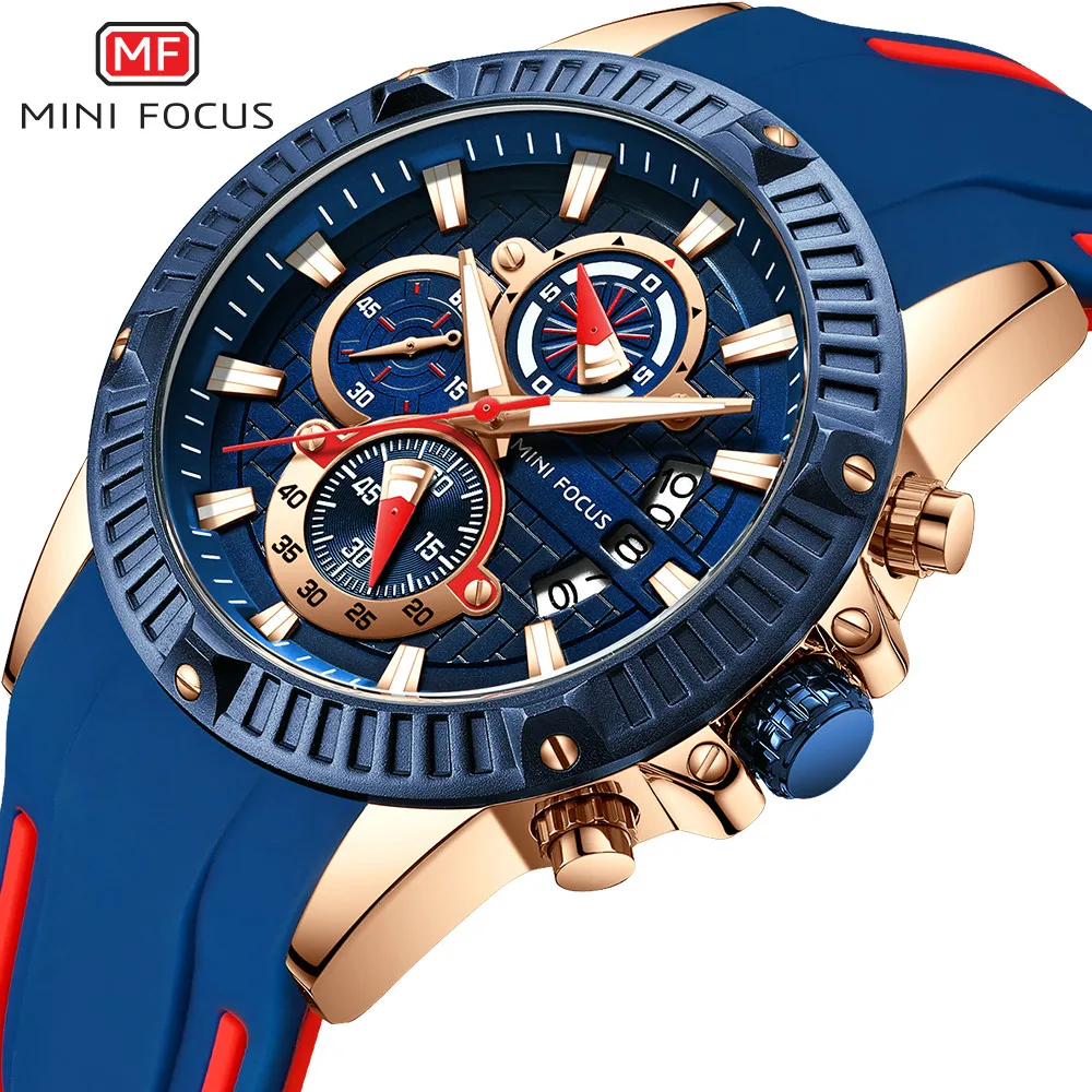 

FOCUS MF0244G Chronograph Analog Waterproof Environmental Silicone Strap Custom Sport Watch 2020 Men Resin Alloy MINI FOCUS 30M, As pictures