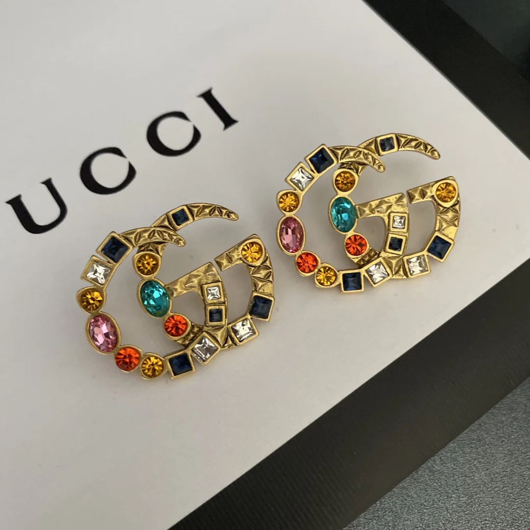 

HAOY GUC Crystal Double G Earrings Fashion Jewelry Stud Earrings Women Gift