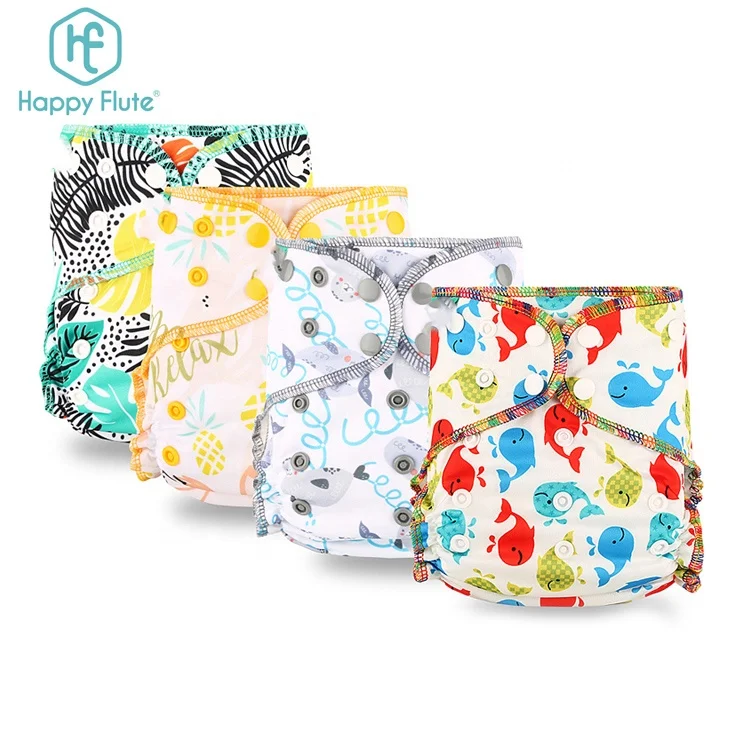 

Happy Flute OS Velour night AIO baby diaper reusable waterproof bamboo washable baby aio cloth diaper, Printed color
