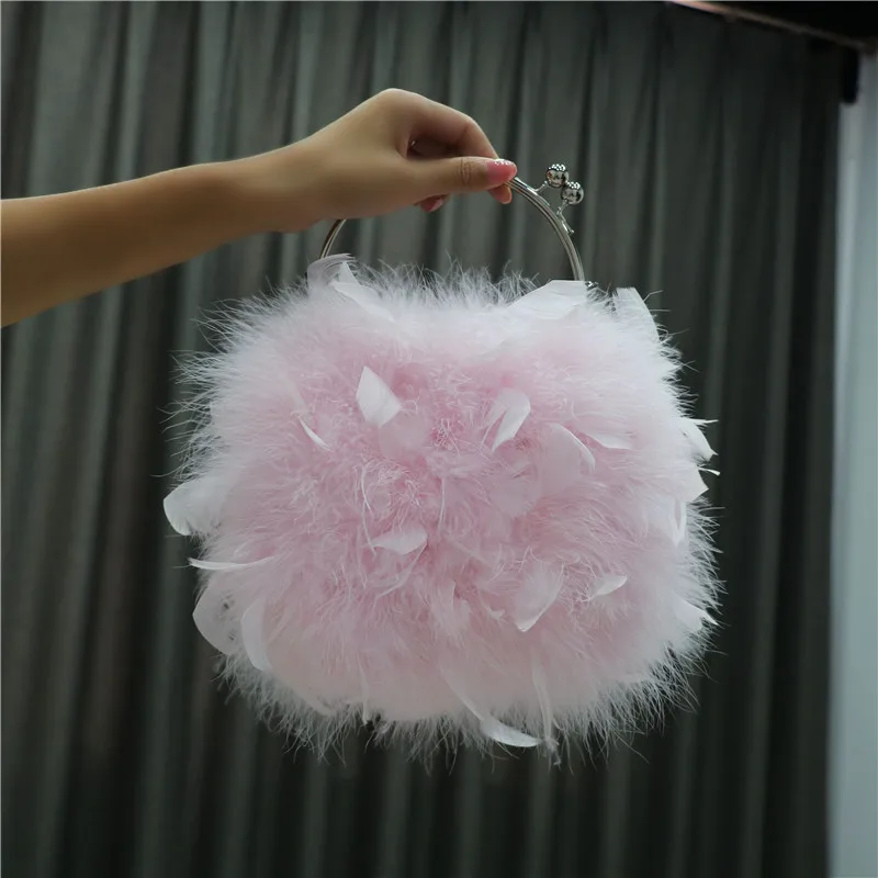 

Ostrich hair shoulder bag Korean fashion portable diagonal turkey feathers, Colours